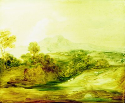 Wooded River Landscape with Figures on a Bridge by Thomas Gainsborough